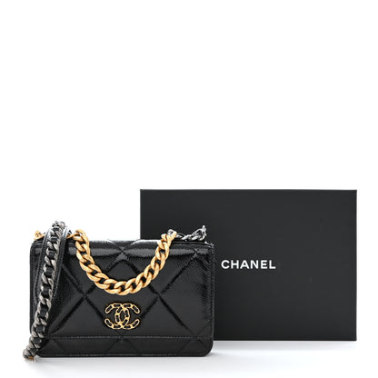 Chanel Shiny Crumpled Calfskin Quilted Chanel 19 Wallet On Chain WOC Black 14 of 14