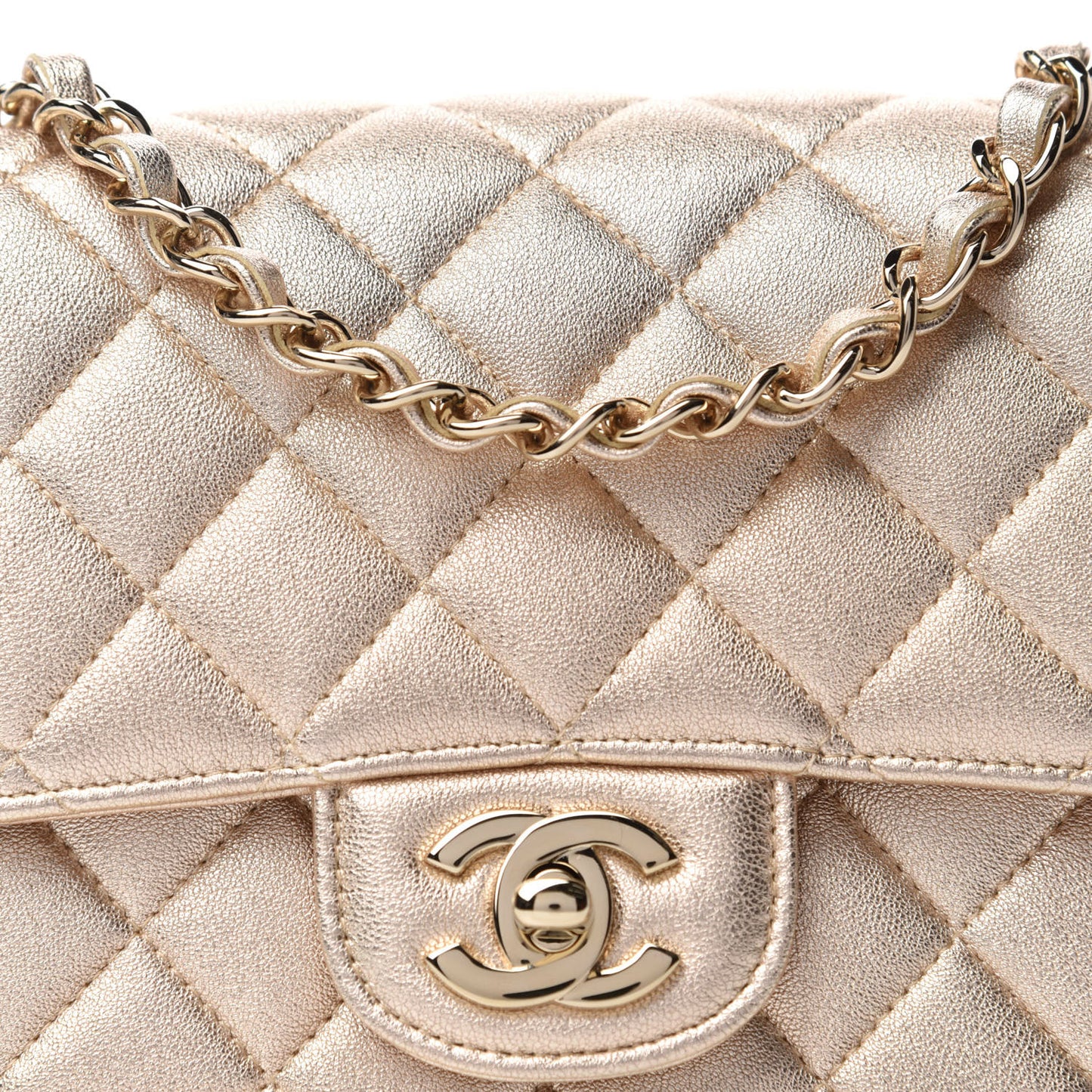 Metallic Lambskin Quilted Mini Square Flap Gold