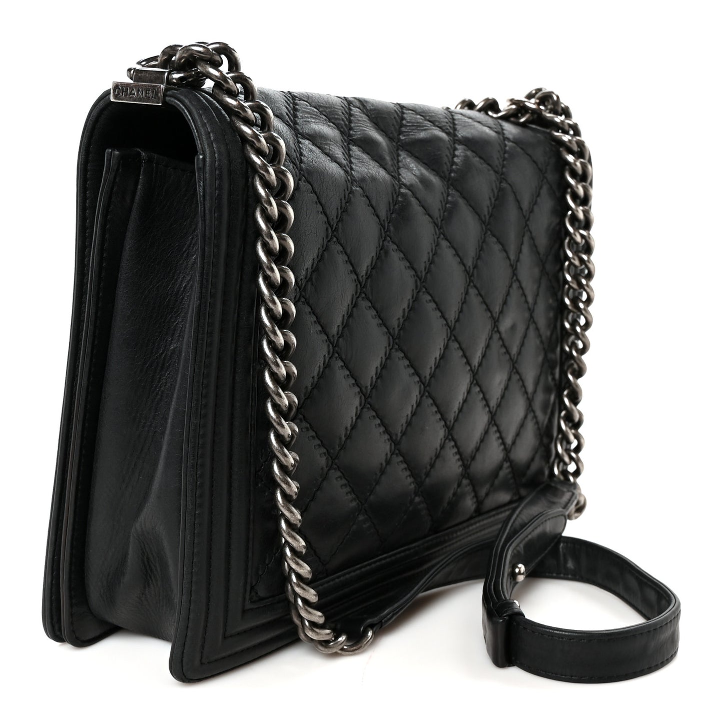 Calfskin Quilted Double Stitch New Medium Boy Flap Black