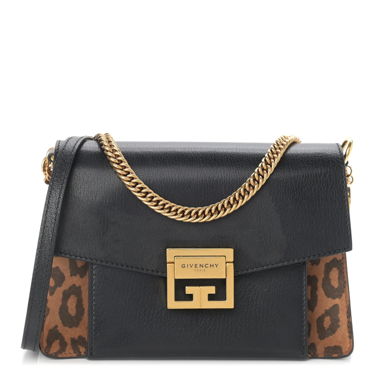 Givenchy Calfskin Suede Leopard Print Small GV3 Shoulder Bag Black Chestnut 1 of 12