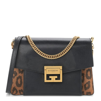 Givenchy Calfskin Suede Leopard Print Small GV3 Shoulder Bag Black Chestnut 1 of 12