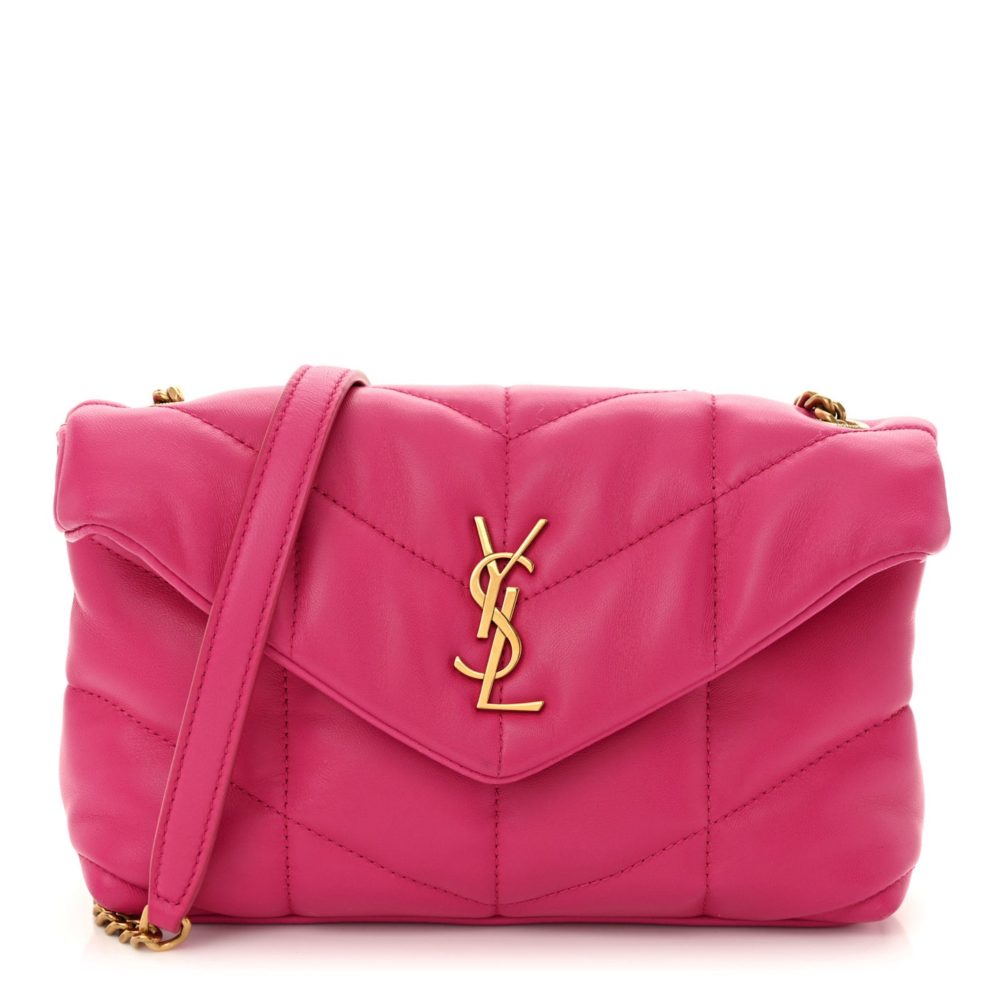 Lambskin Quilted Toy Loulou Puffer Monogram Chain Satchel Bubblegum