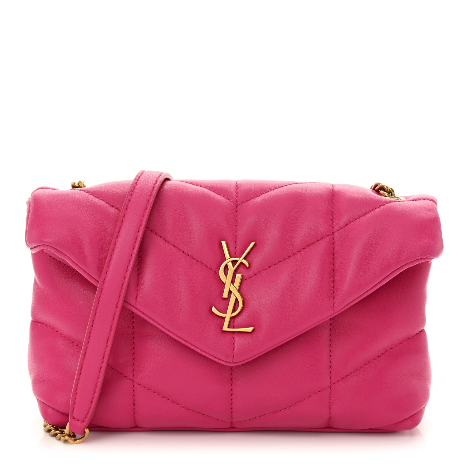 Saint Laurent Lambskin Quilted Toy Loulou Puffer Monogram Chain Satchel Bubblegum 1 of 11