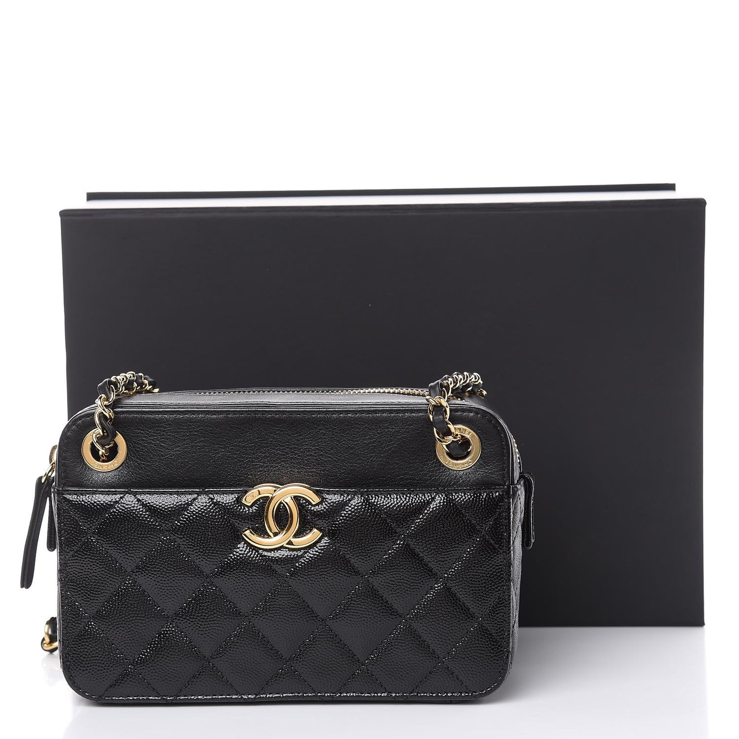 Metallic Lambskin Grained Calfskin Quilted Camera Case Black
