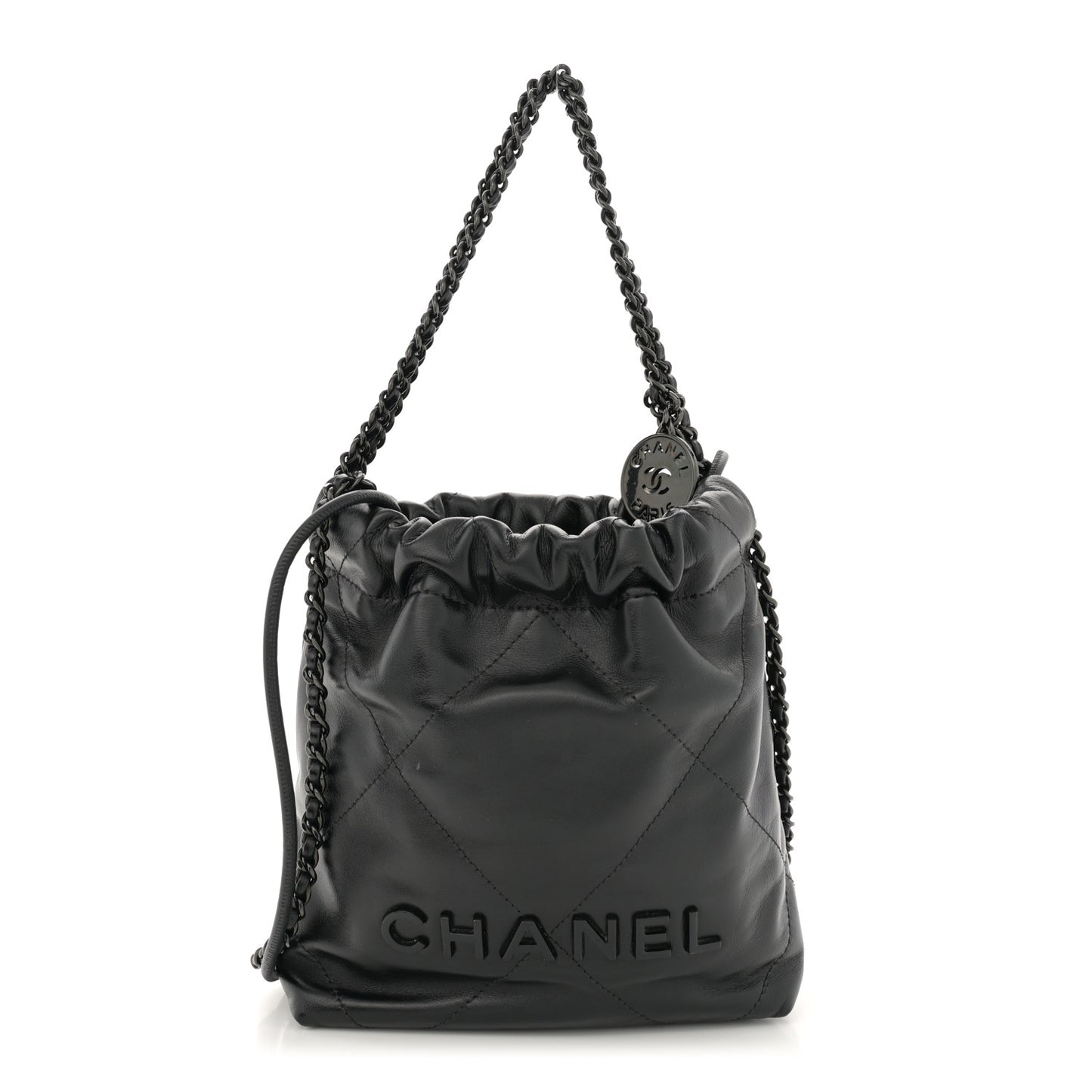 Shiny Calfskin Quilted Mini Chanel 22 So Black