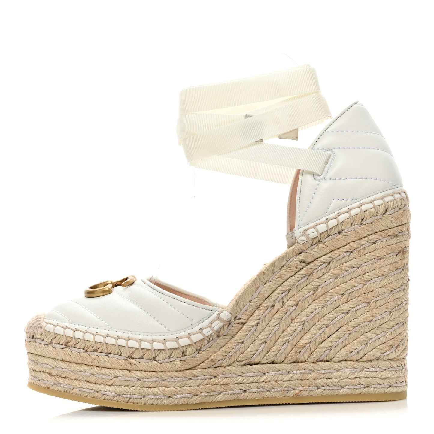 Nappa Matelasse GG Marmont Ankle Wrap Platform 35/120mm Espadrille Wedges 38.5 Great White