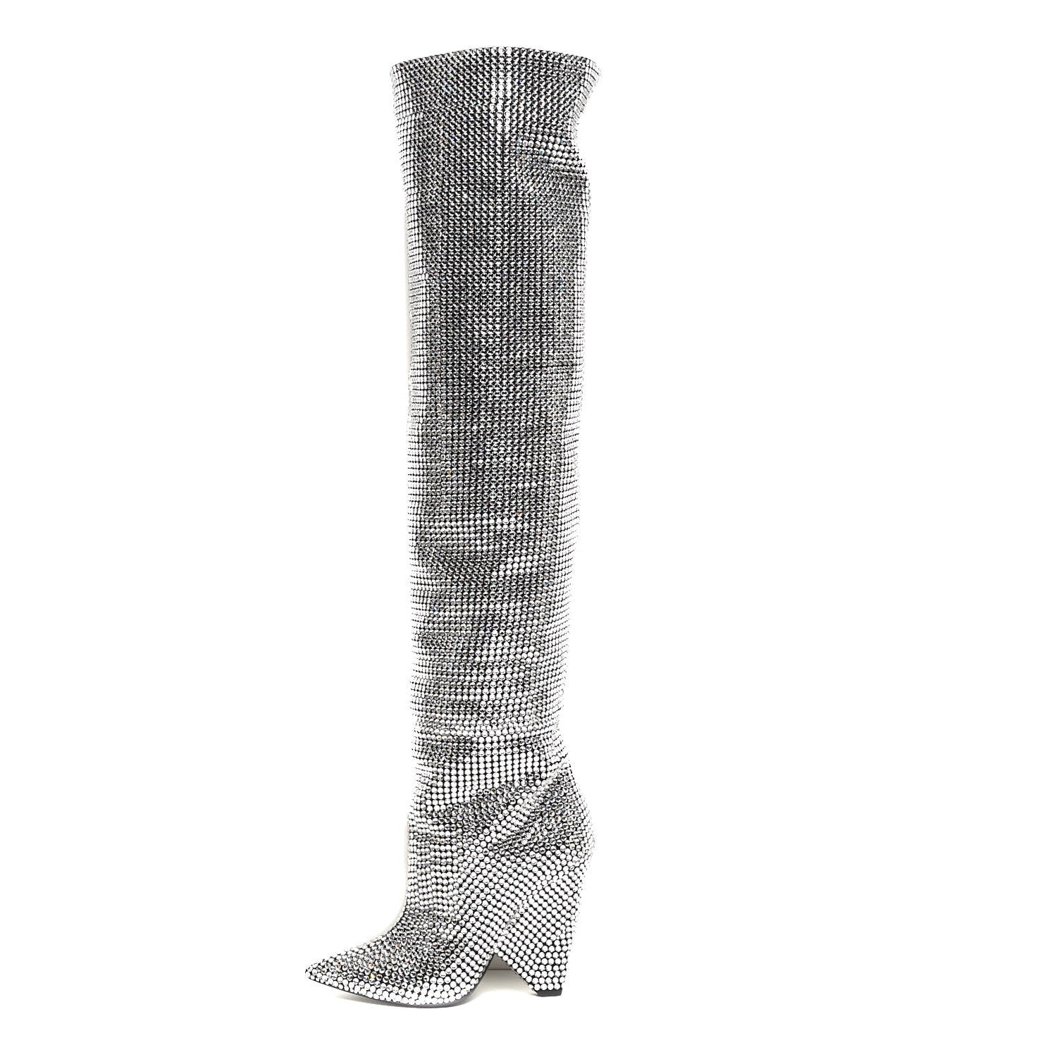 Saint Laurent Swarovski Crystal Embellished Niki 105 Thigh High Boots 39 1 of 9
