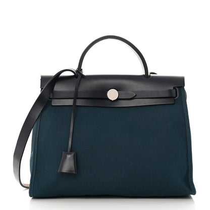 Hermes Military Toile Vache Hunter Herbag Zip 31 PM Bleu Ocean Bleu Indigo 3 of 14