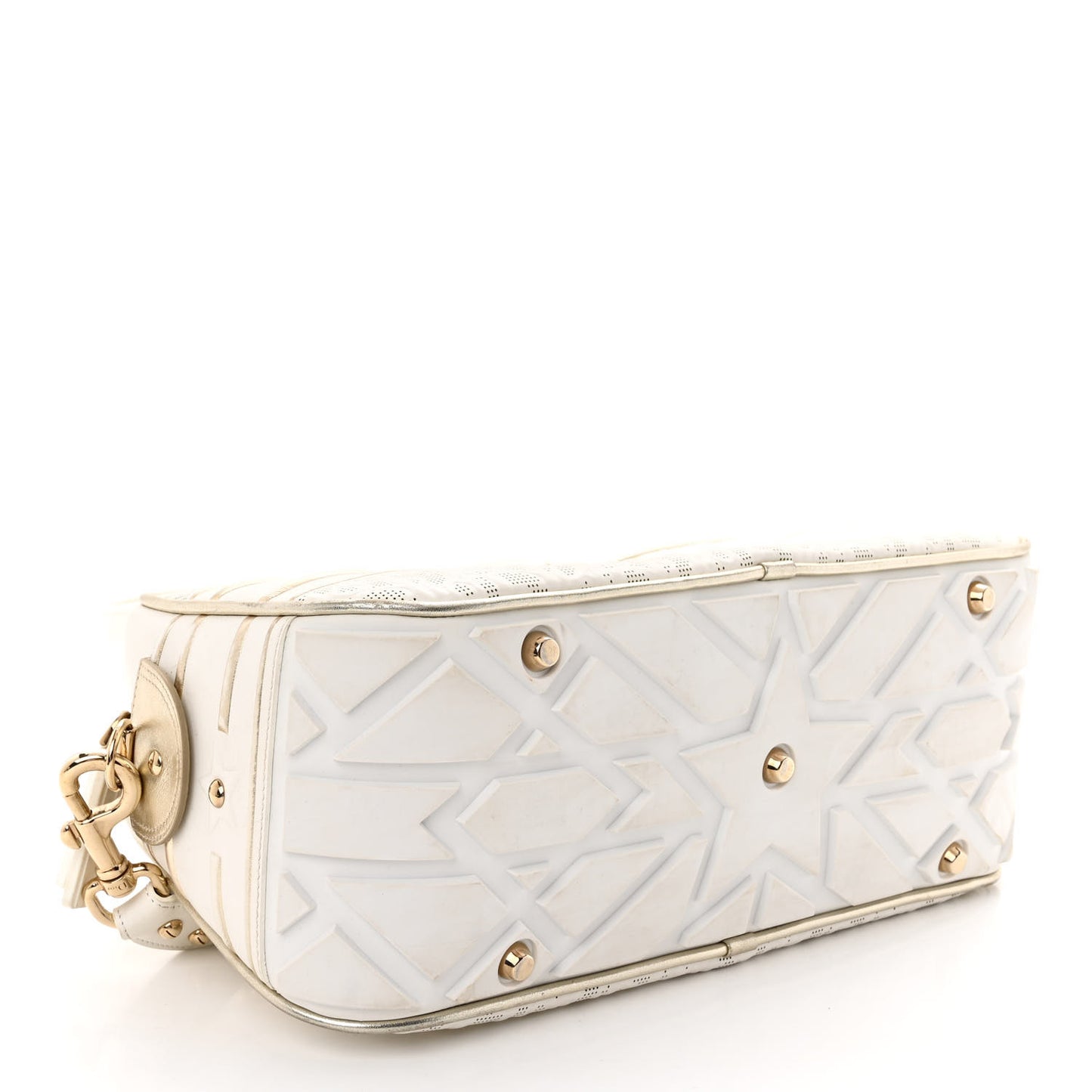 Perforated Calfskin Medium Dior Vibe Classic Bowling Bag White Gold
