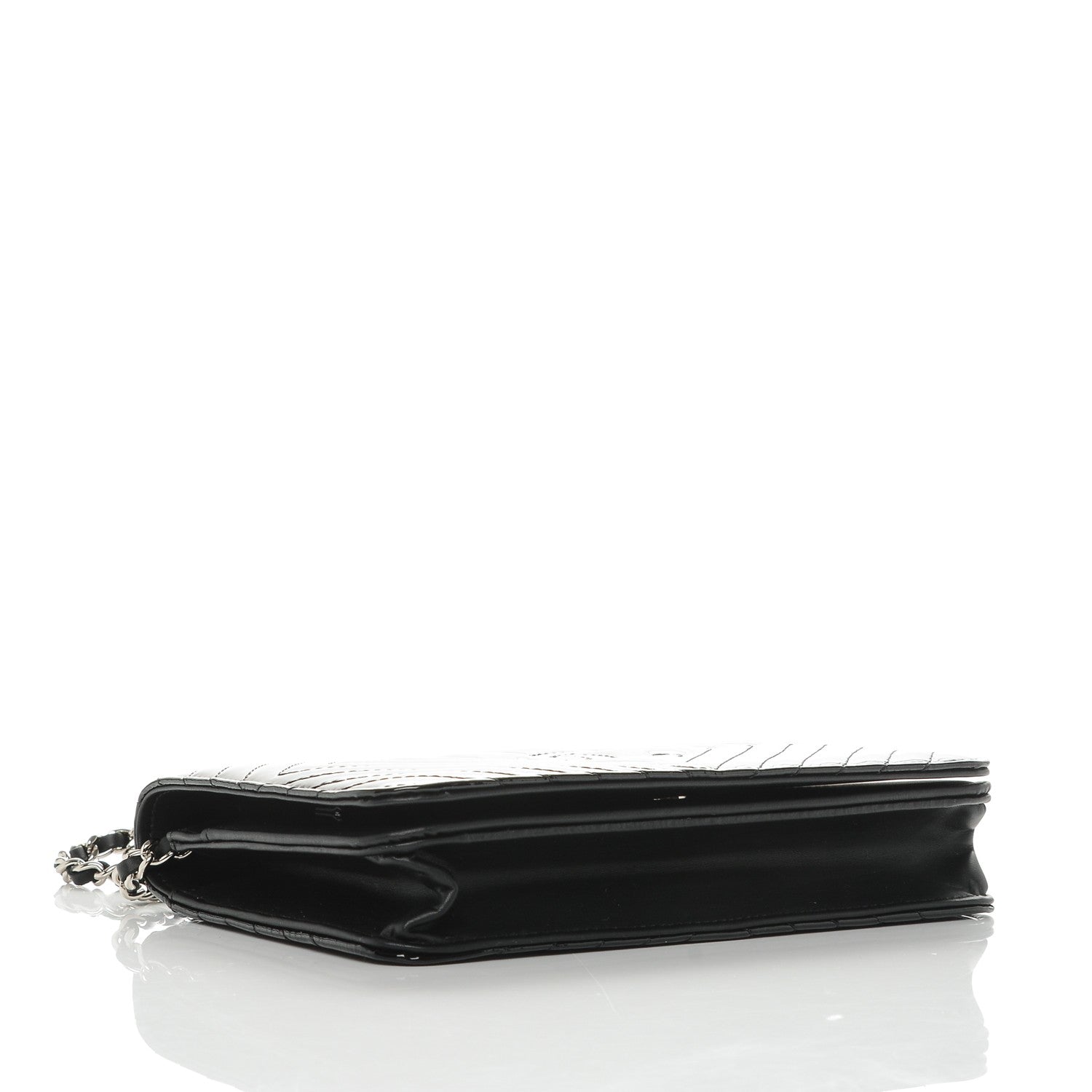 Chanel Patent Chevron Quilted CC Wallet On Chain WOC Black 4 of 8