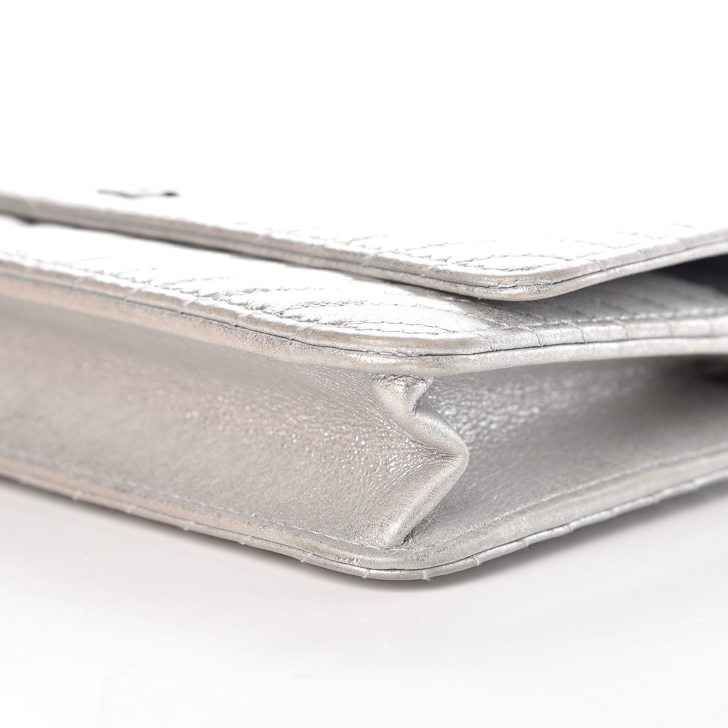 Chanel Metallic Lambskin Chevron Wallet On Chain WOC Silver 12 of 13