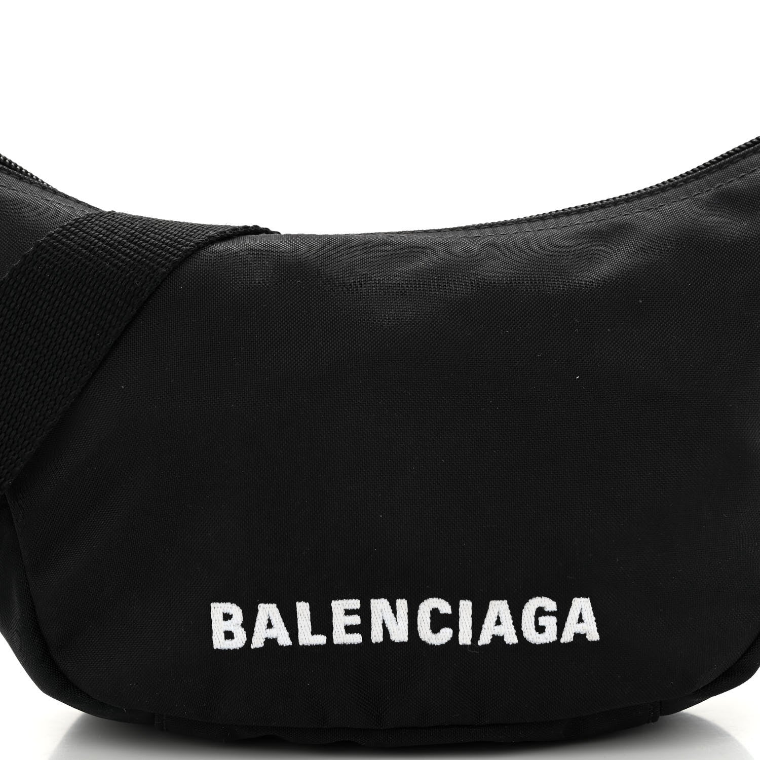 Balenciaga Recycled Sport Nylon Logo Embroidered Wheel Sling Bag Black White 7 of 9