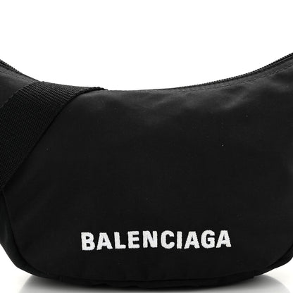 Balenciaga Recycled Sport Nylon Logo Embroidered Wheel Sling Bag Black White 7 of 9