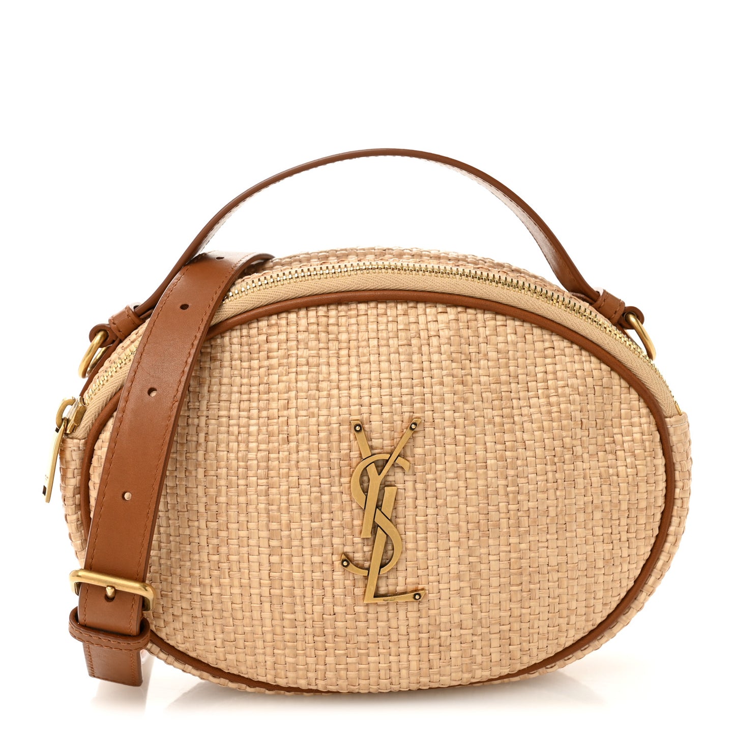 Raffia Calfskin Round Camera Bag Golden Ecru Brick