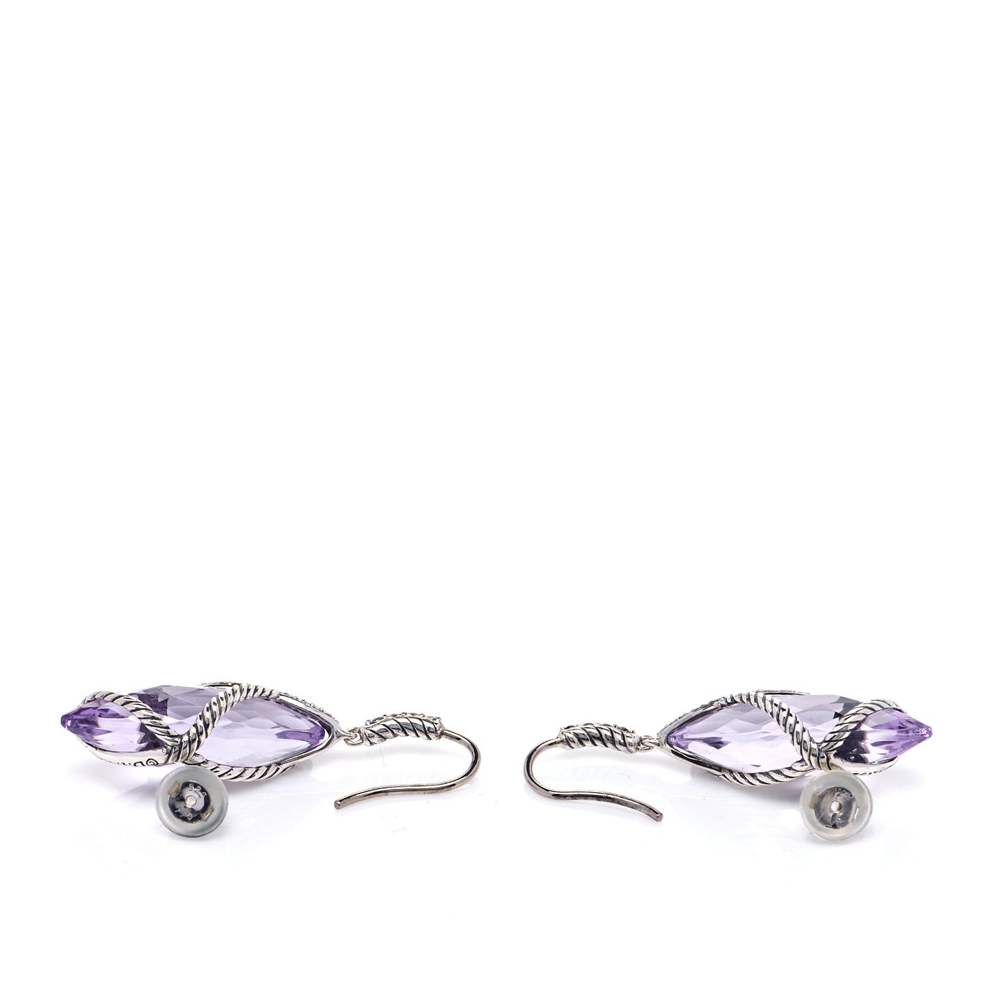 Sterling Silver Diamond Amethyst Cable Wrap Drop Earrings