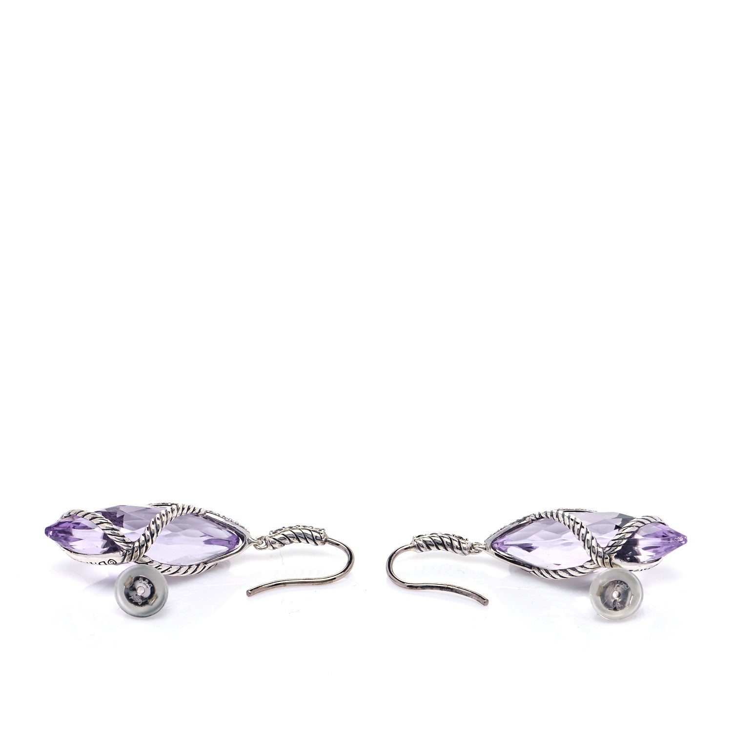 David Yurman Sterling Silver Diamond Amethyst Cable Wrap Drop Earrings 5 of 5