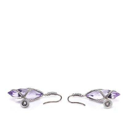 David Yurman Sterling Silver Diamond Amethyst Cable Wrap Drop Earrings 5 of 5