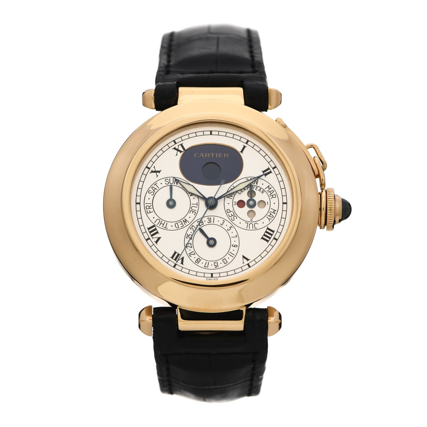 18K Yellow Gold Alligator 38mm Pasha de Cartier Perpetual Calendar Quartz Watch