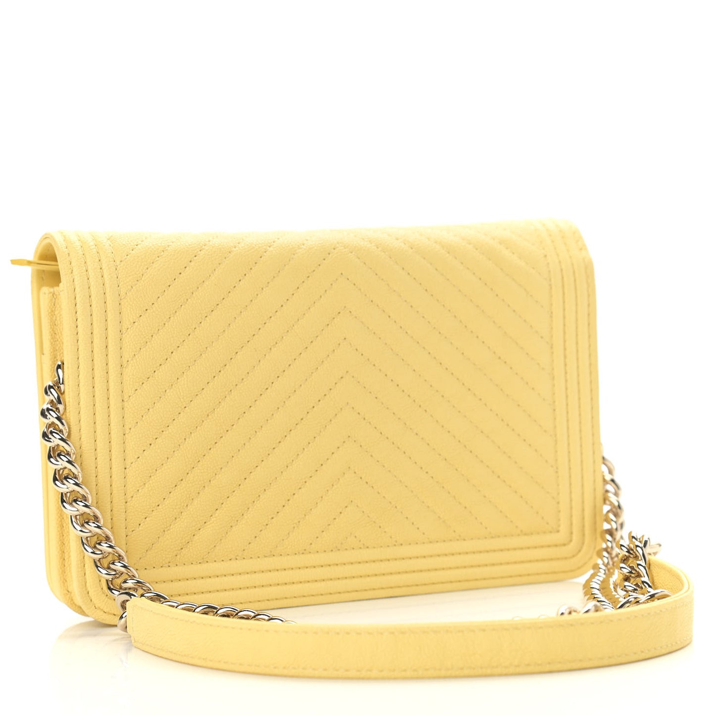 Caviar Chevron Quilted Boy Wallet On Chain WOC Yellow
