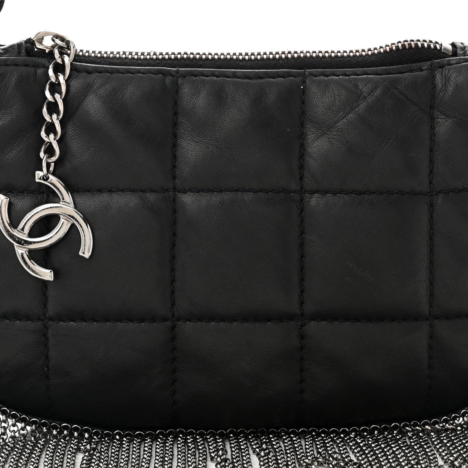Chanel Lambskin Square Quilted Chain Fringe Pochette Black 8 of 10