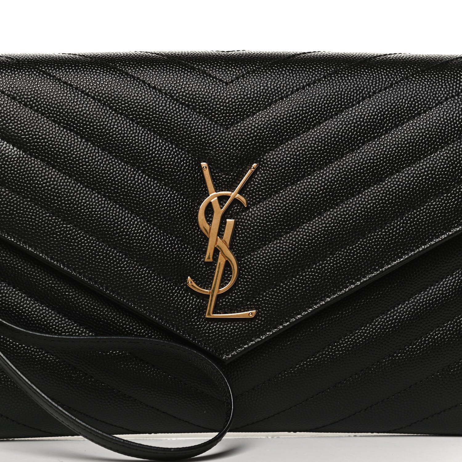 Saint Laurent Grain De Poudre Matelasse Chevron Monogram Envelope Clutch Black 8 of 10