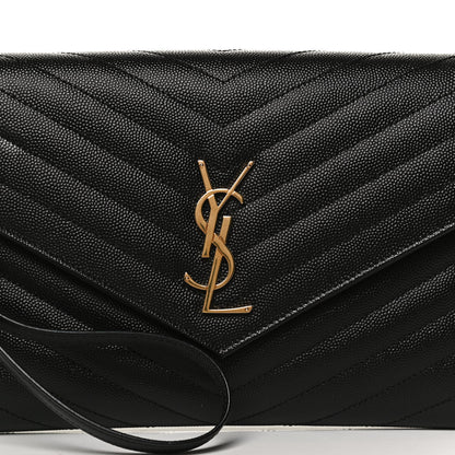 Saint Laurent Grain De Poudre Matelasse Chevron Monogram Envelope Clutch Black 8 of 10
