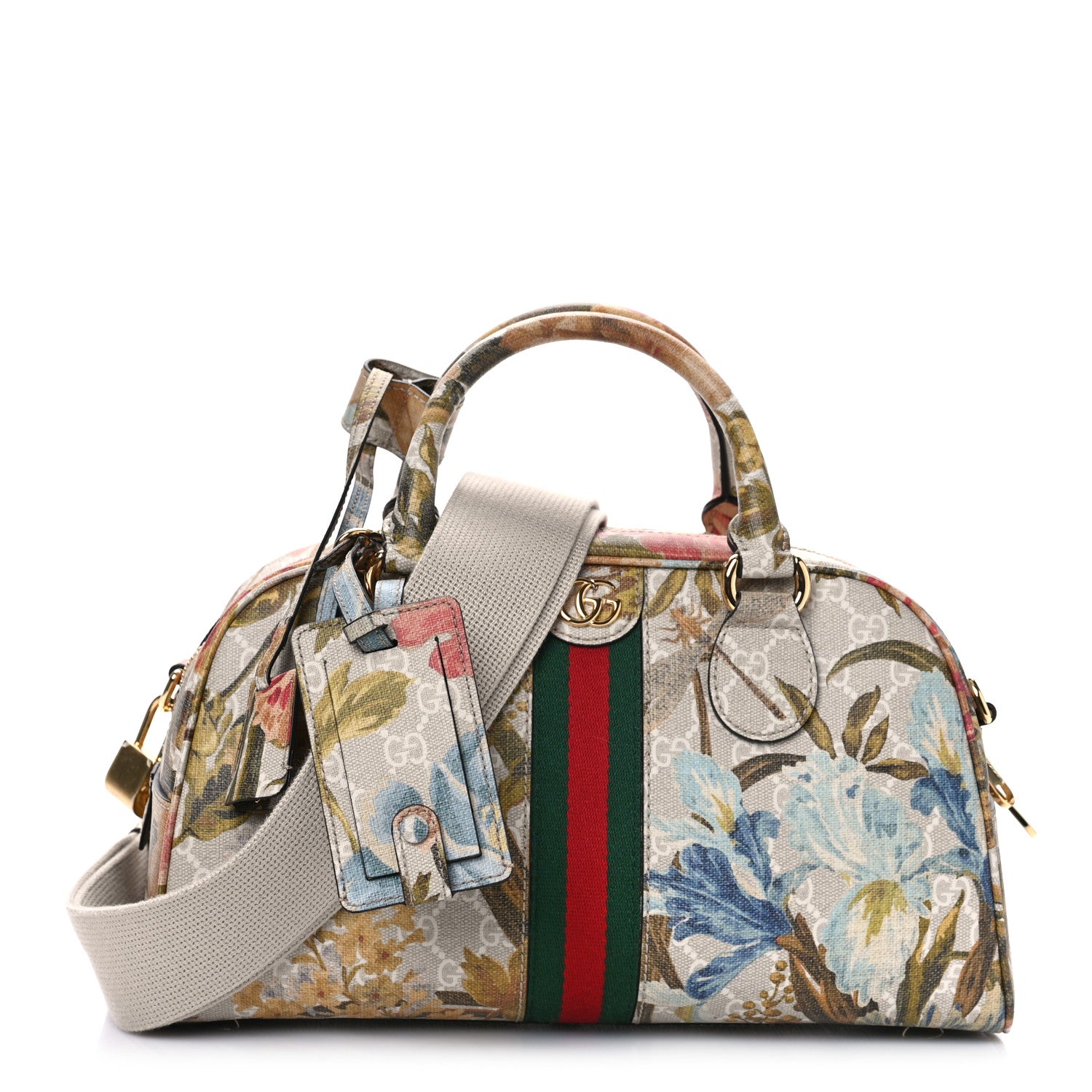 Gucci GG Supreme Monogram Water Flora Web Medium Ophidia Top Handle Bowler Bag Beige White Multicolor 1 of 8