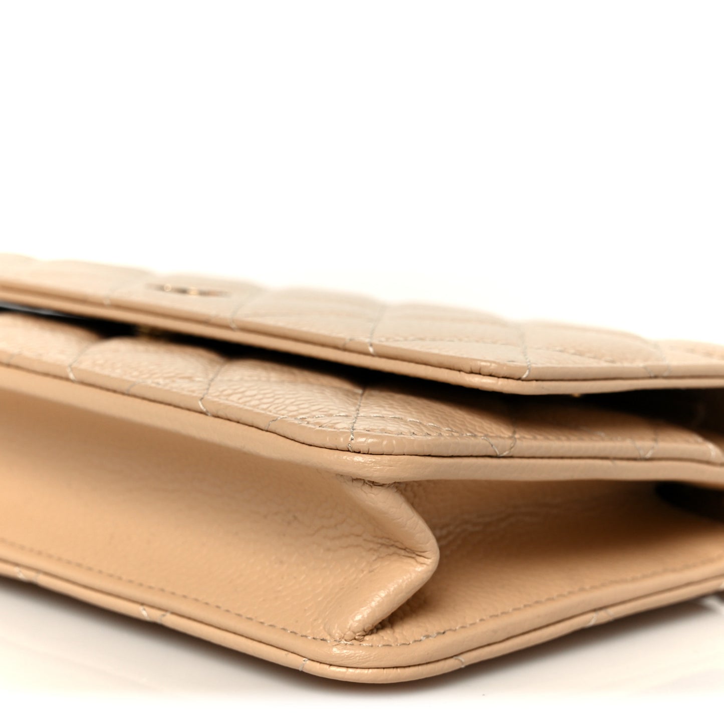 Caviar Quilted Wallet on Chain WOC Beige