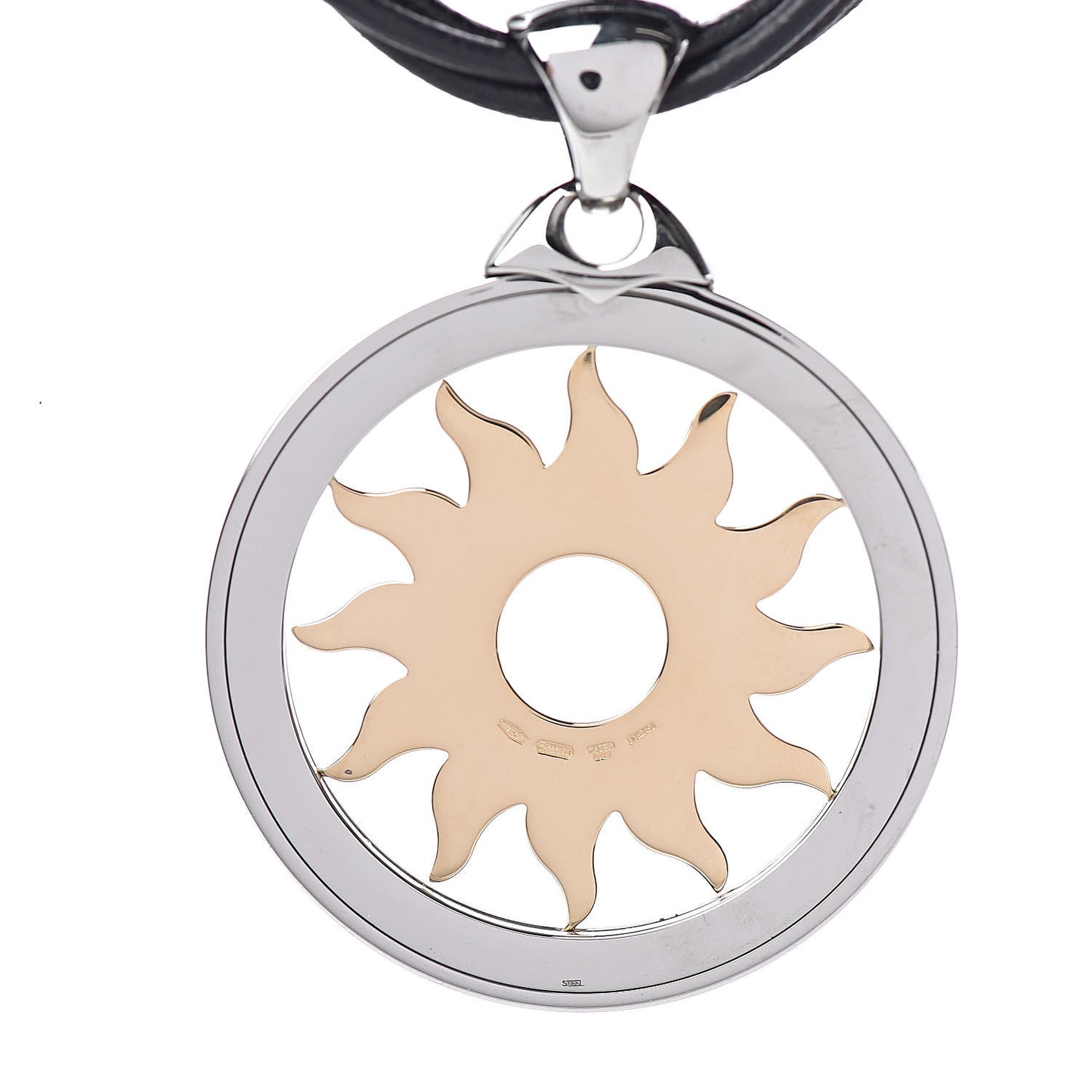 Stainless Steel 18K Yellow Gold Calfskin Tondo Sun Pendant Necklace
