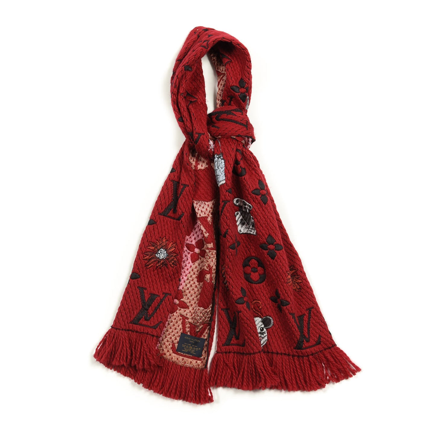Wool Silk Logomania Vuittonite Scarf Red