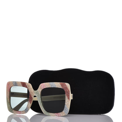 Gucci Square Frame Stripe Glitter GG0328S Sunglasses Ivory Multicolor 7 of 7