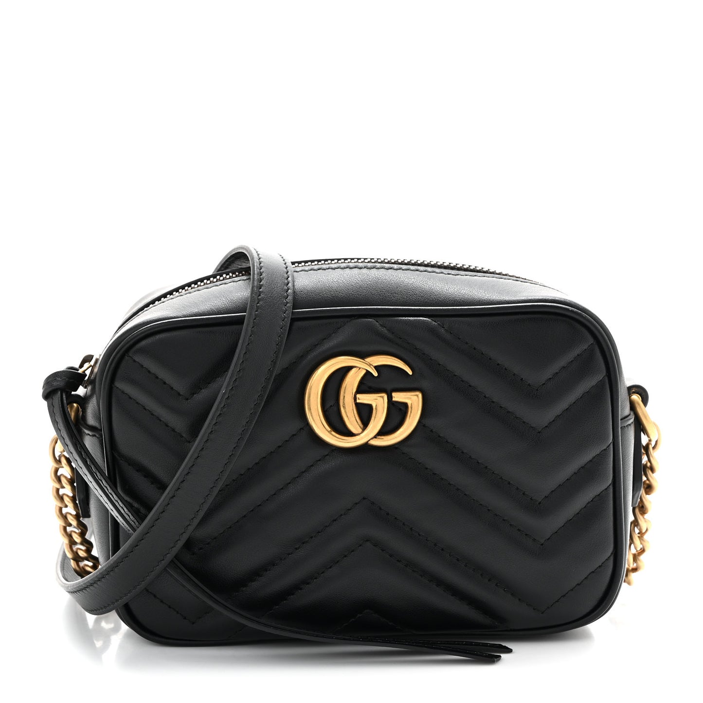 Calfskin Matelasse Mini GG Marmont Chain Shoulder Bag Black
