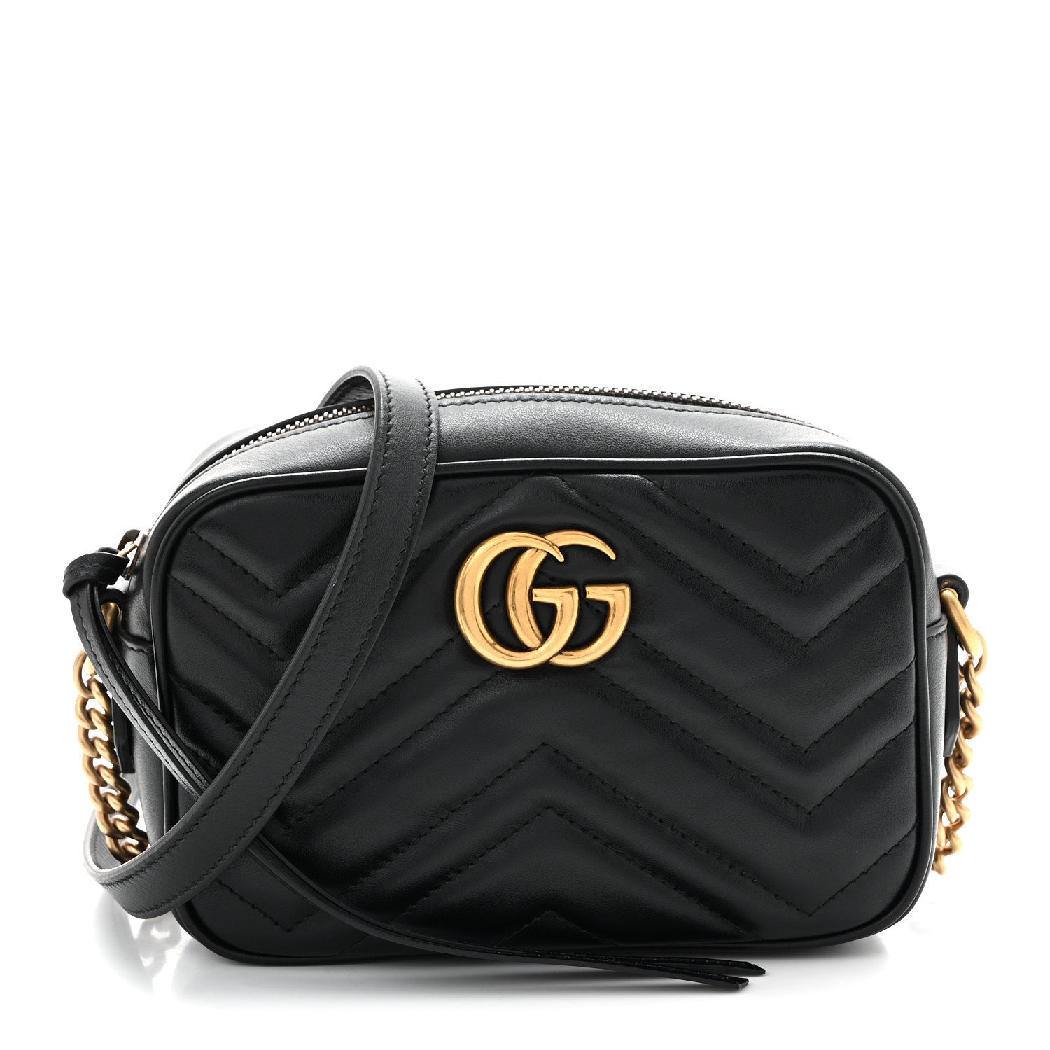 Gucci Calfskin Matelasse Mini GG Marmont Chain Shoulder Bag Black 1 of 11