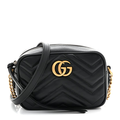 Gucci Calfskin Matelasse Mini GG Marmont Chain Shoulder Bag Black 1 of 11