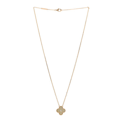 Van Cleef & Arpels 18K Yellow Gold Diamond Yellow Mother of Pearl Vintage Alhambra Pendant Necklace 3 of 6
