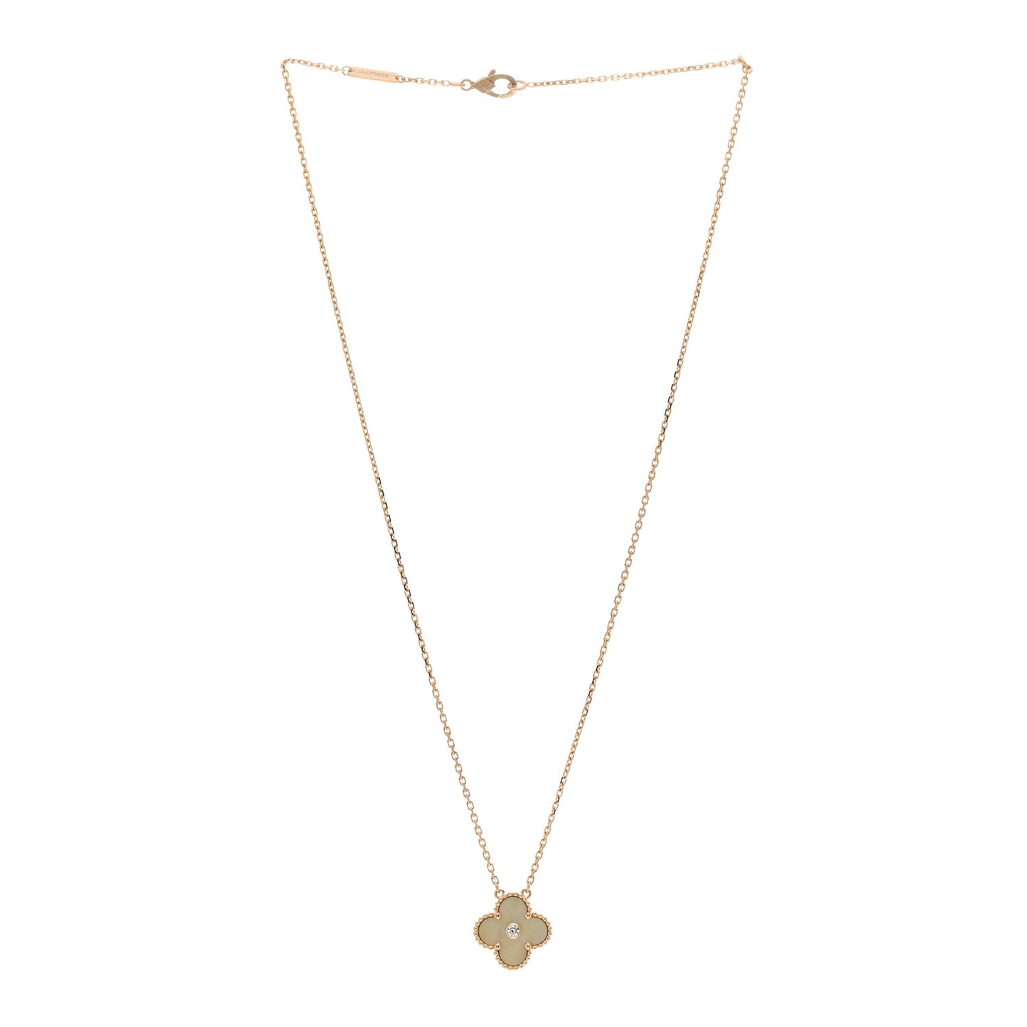 18K Yellow Gold Diamond Yellow Mother of Pearl Vintage Alhambra Pendant Necklace