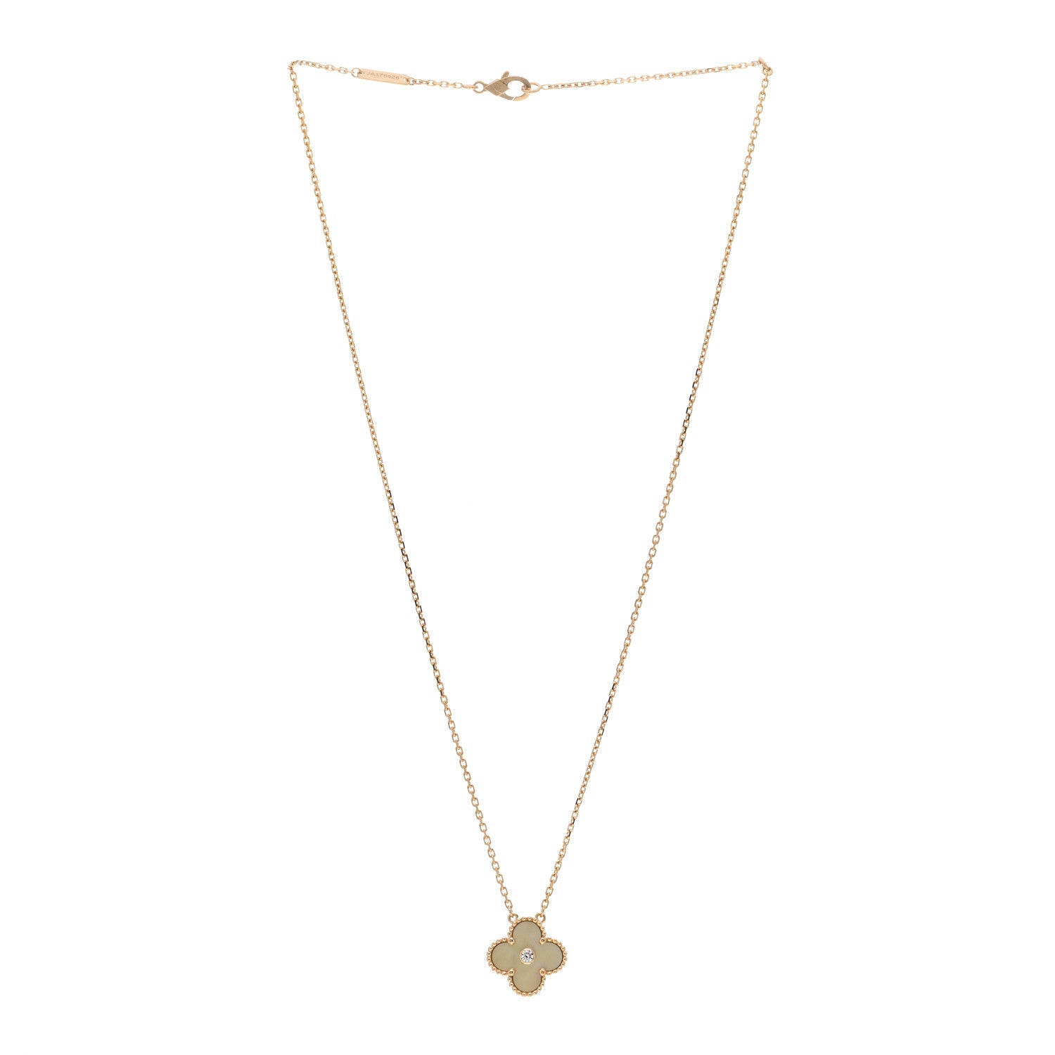 Van Cleef & Arpels 18K Yellow Gold Diamond Yellow Mother of Pearl Vintage Alhambra Pendant Necklace 3 of 6