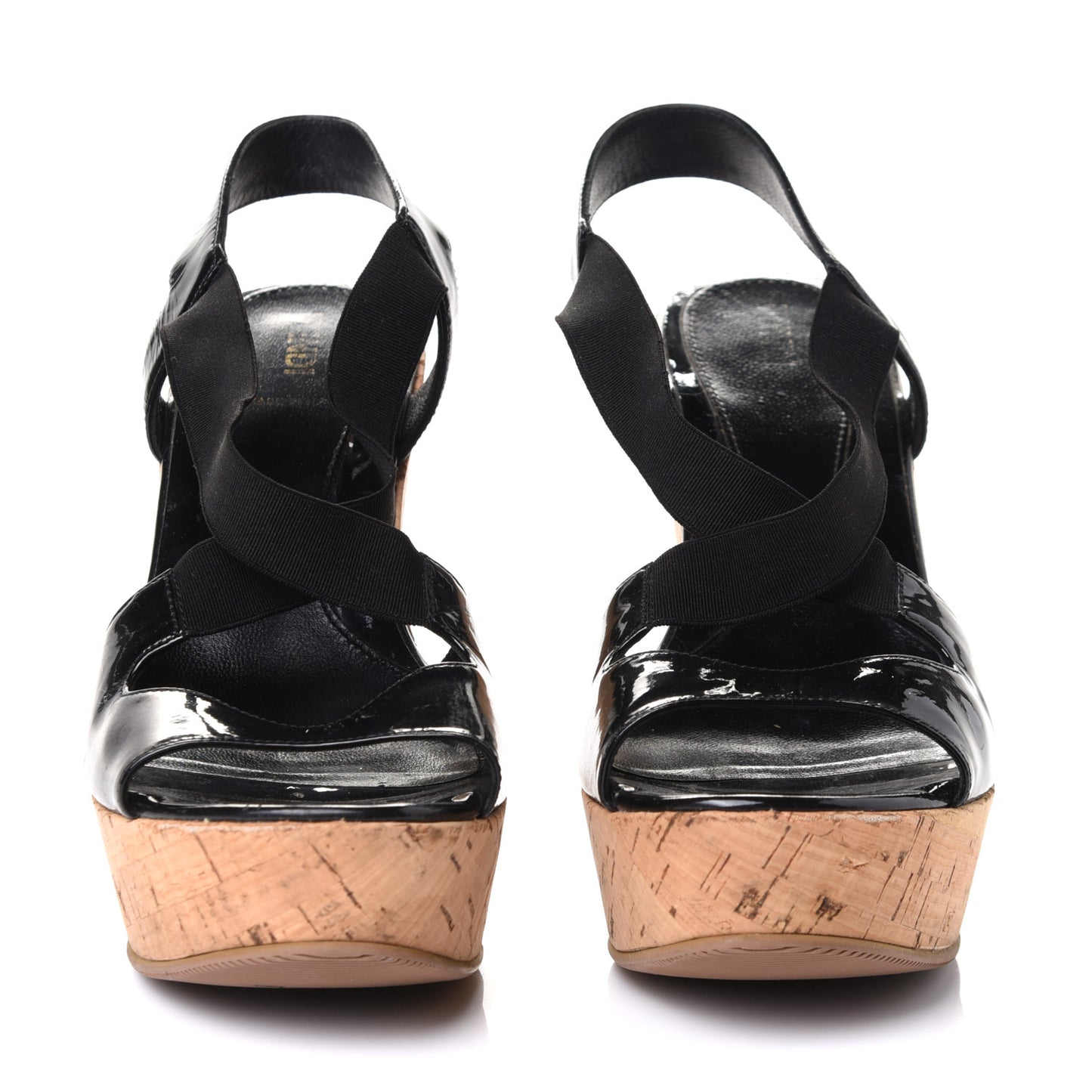 Patent Cork Wedge Sandals 38.5 Black