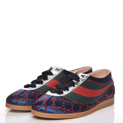 Gucci Lurex Calfskin Web GG Monogram Womens Falacer Sneakers 39 Iridescent Blue Iridescent Red Silver 3 of 8