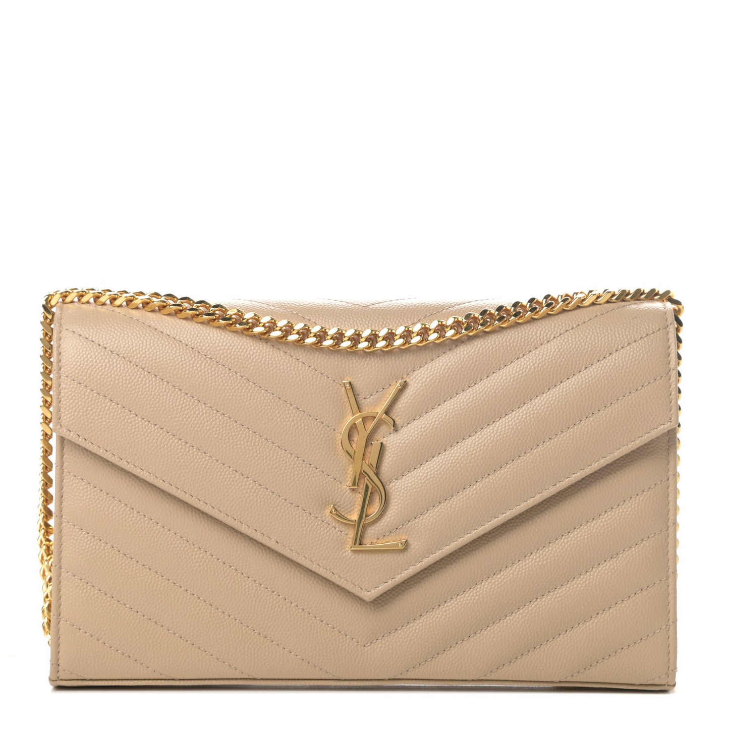 Grain De Poudre Matelasse Chevron Monogram Chain Wallet Nude Powder