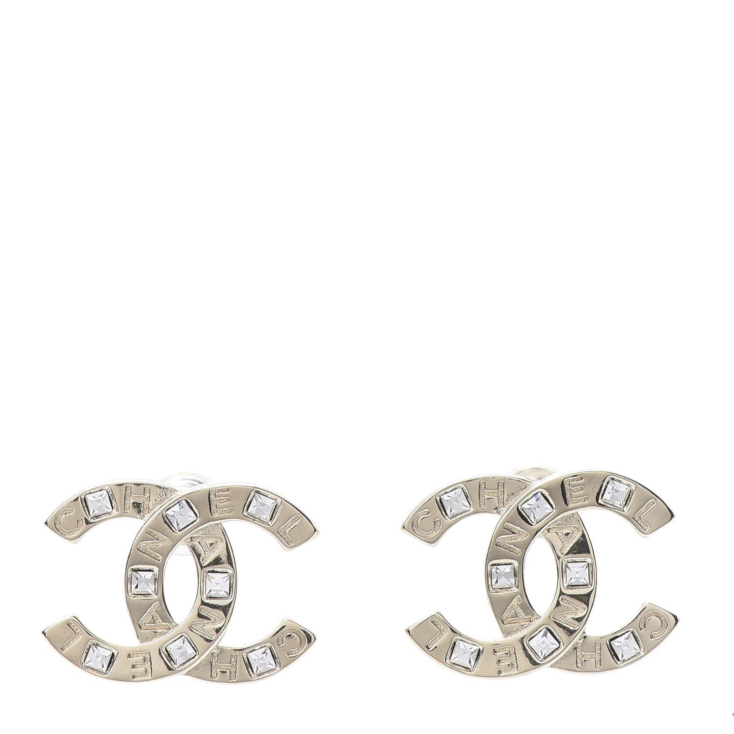 Crystal Metal CC Paris Button Stud Earrings Gold