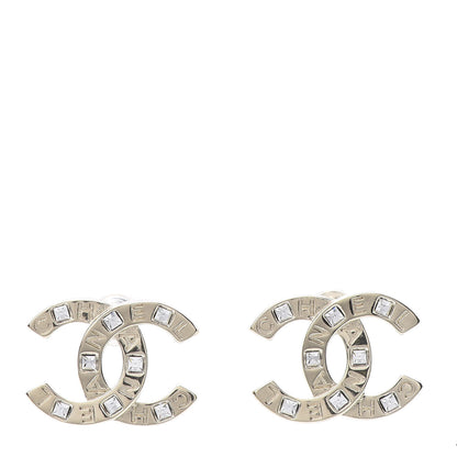 Chanel Crystal Metal CC Paris Button Stud Earrings Gold 1 of 4