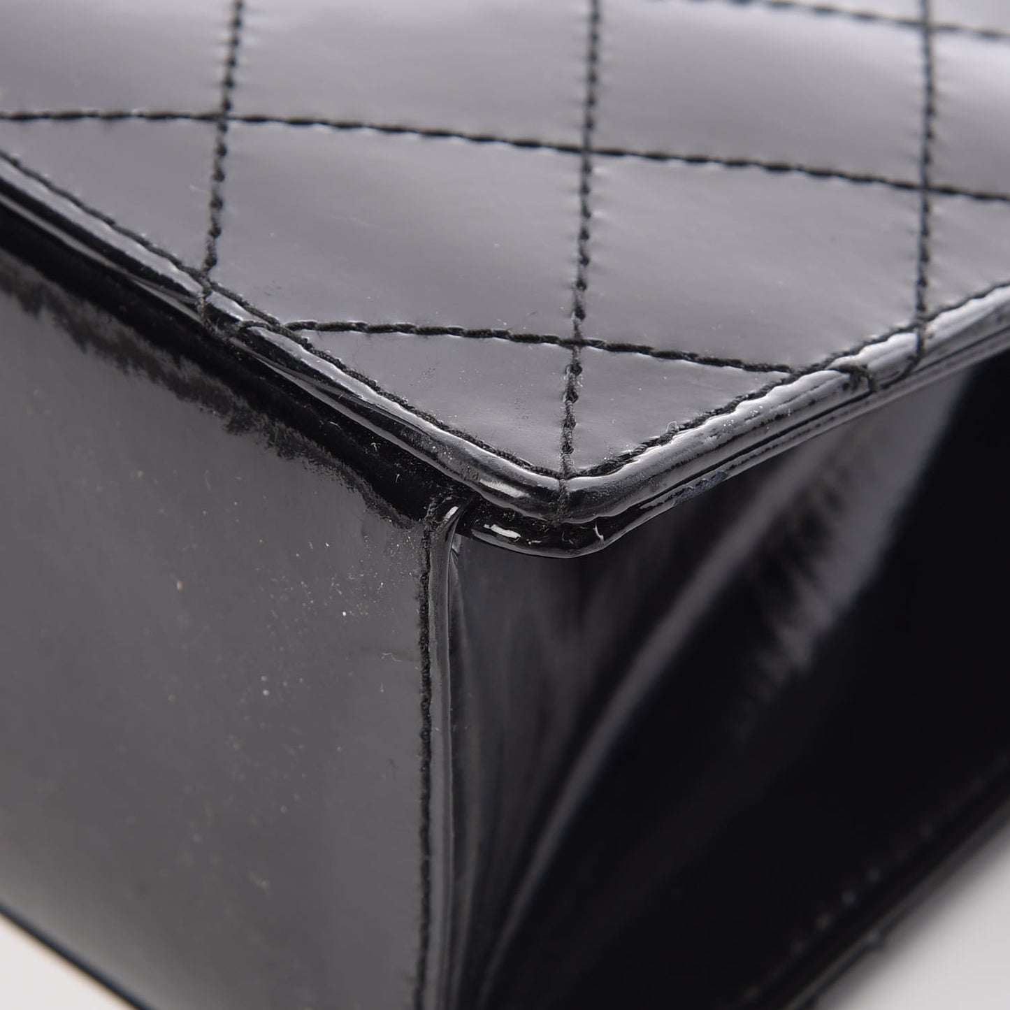 Patent Diamond Stitched Top Handle Bag Black