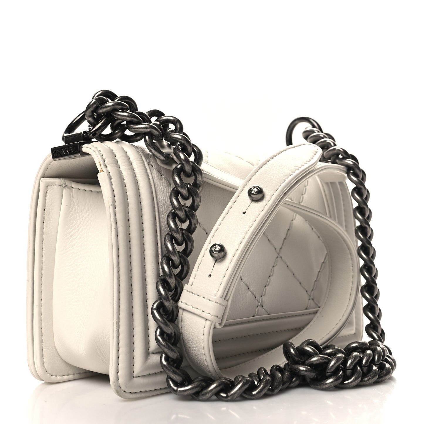 Calfskin Quilted Small Boy Flap White