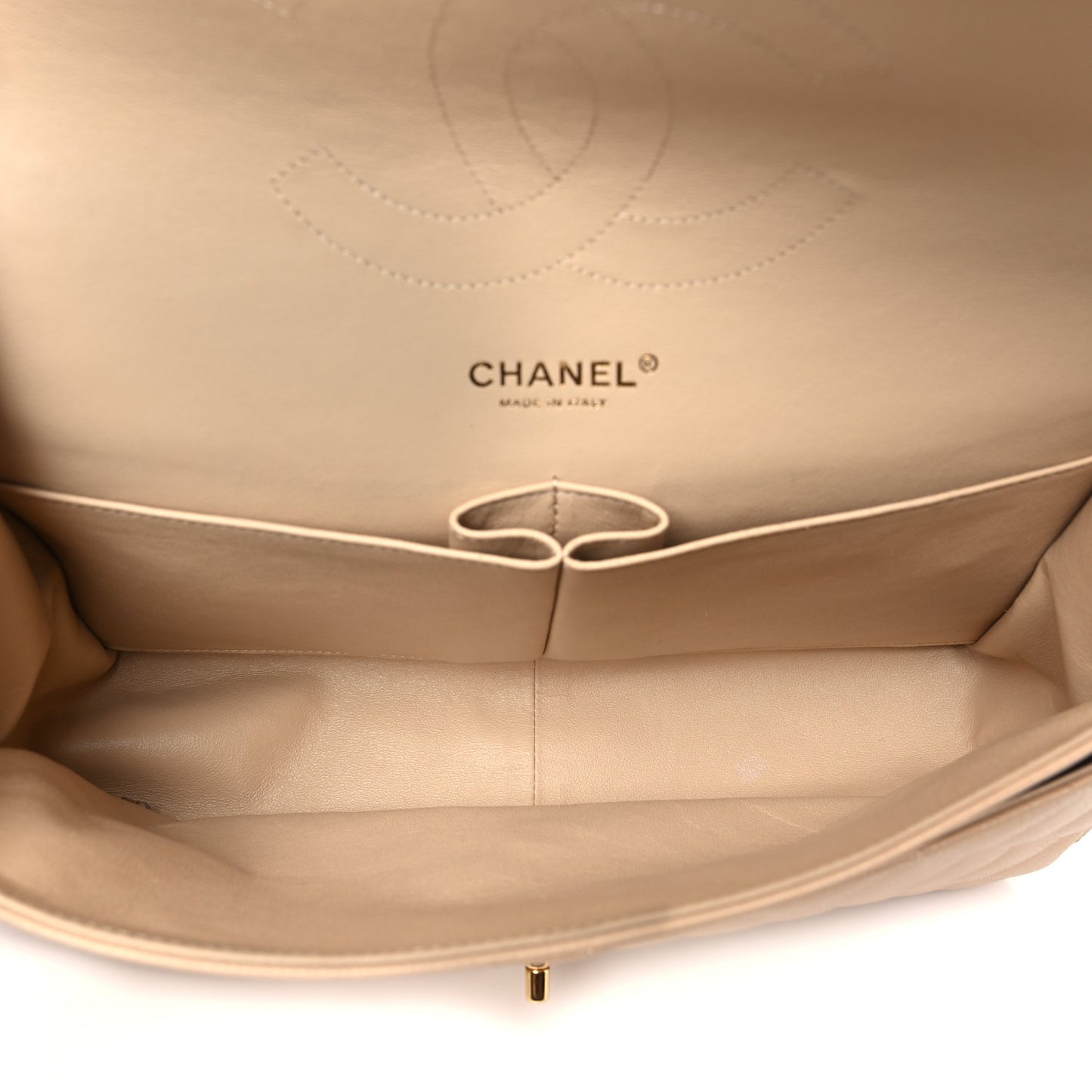 Caviar Quilted Jumbo Double Flap Beige