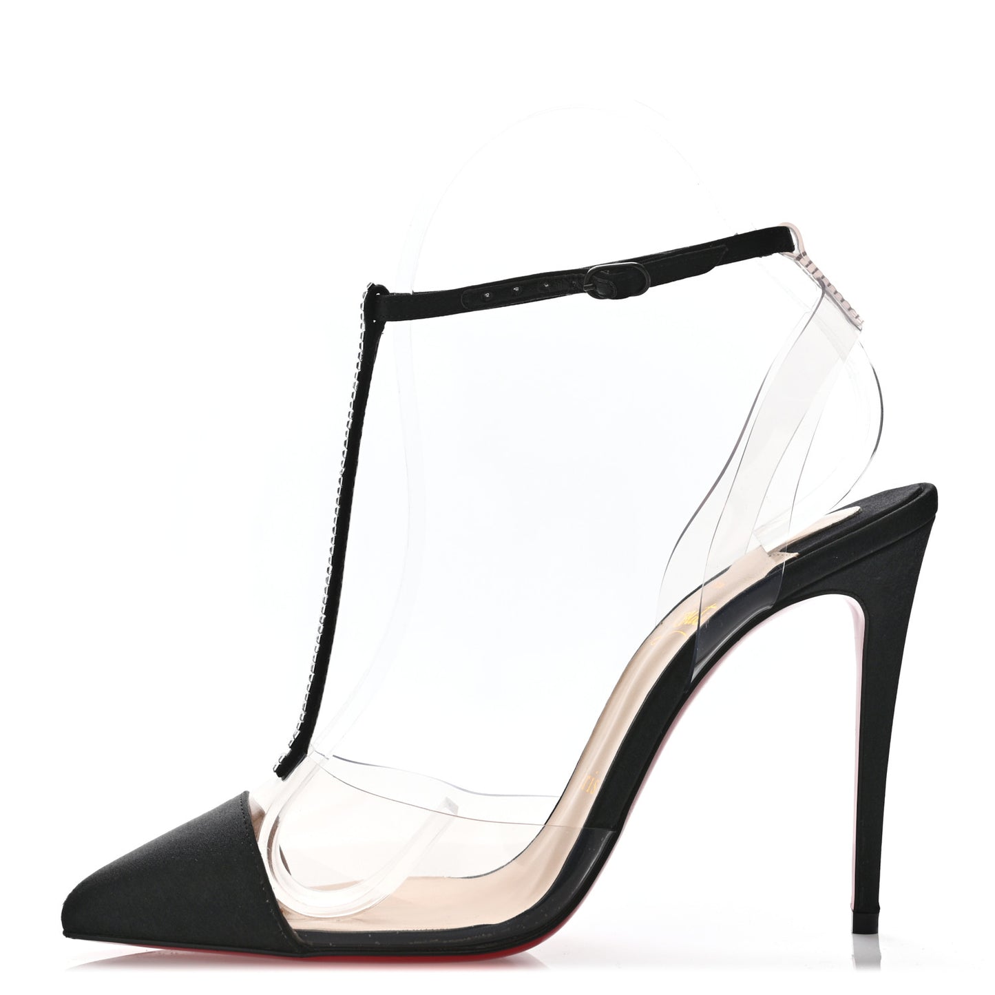 Satin PVC Crystal Nosy 100 Pumps 36.5 Black