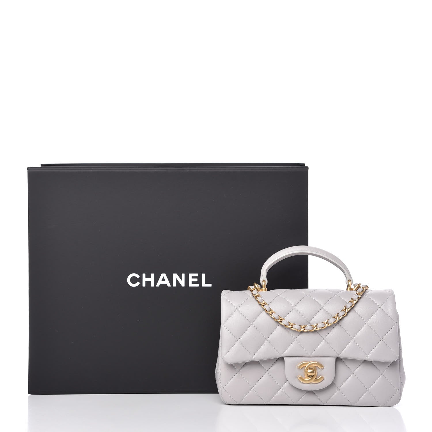 Chanel Lambskin Quilted Mini Top Handle Rectangular Flap Grey 11 of 11