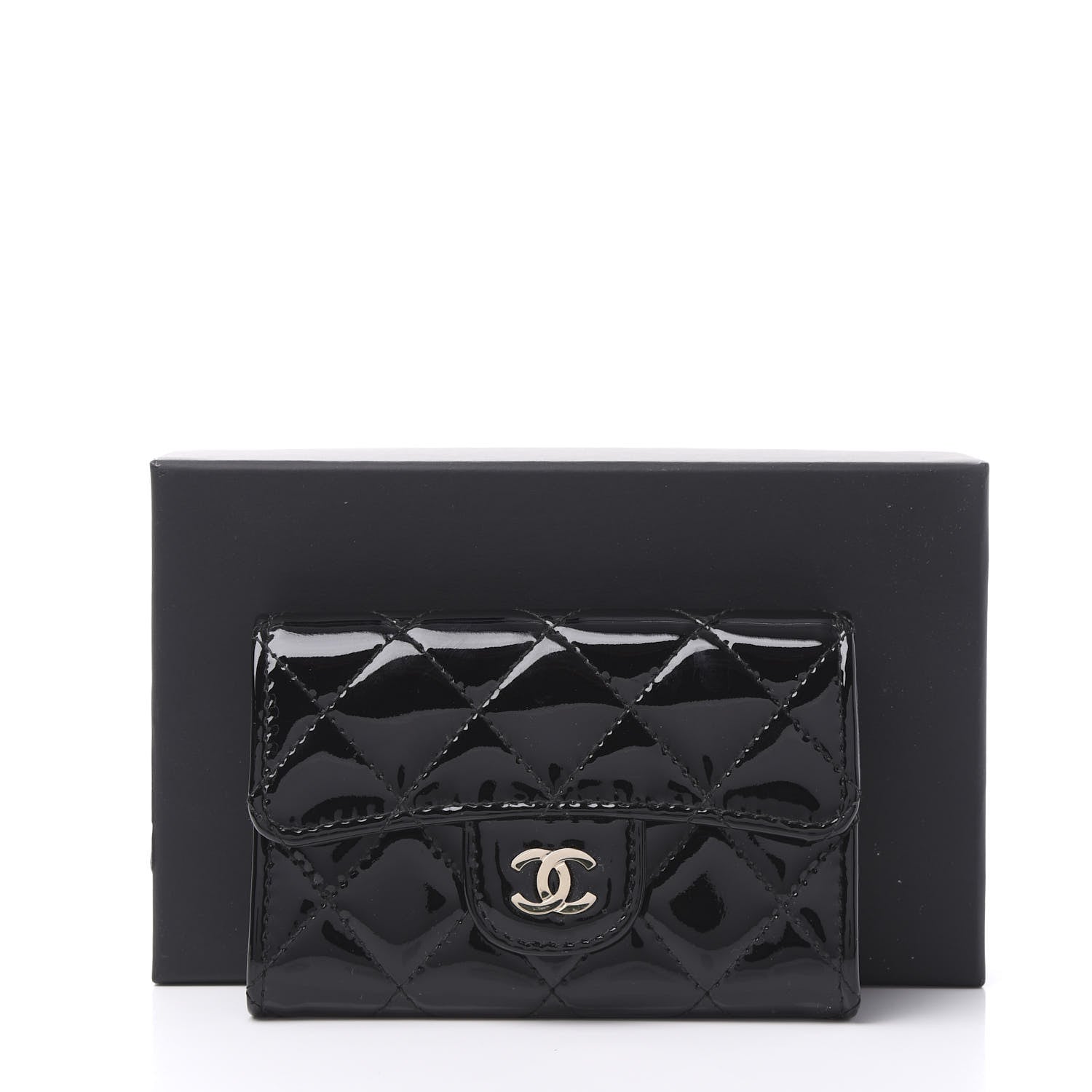 Chanel Patent Quilted Flap Card Holder Wallet Black 11 of 11
