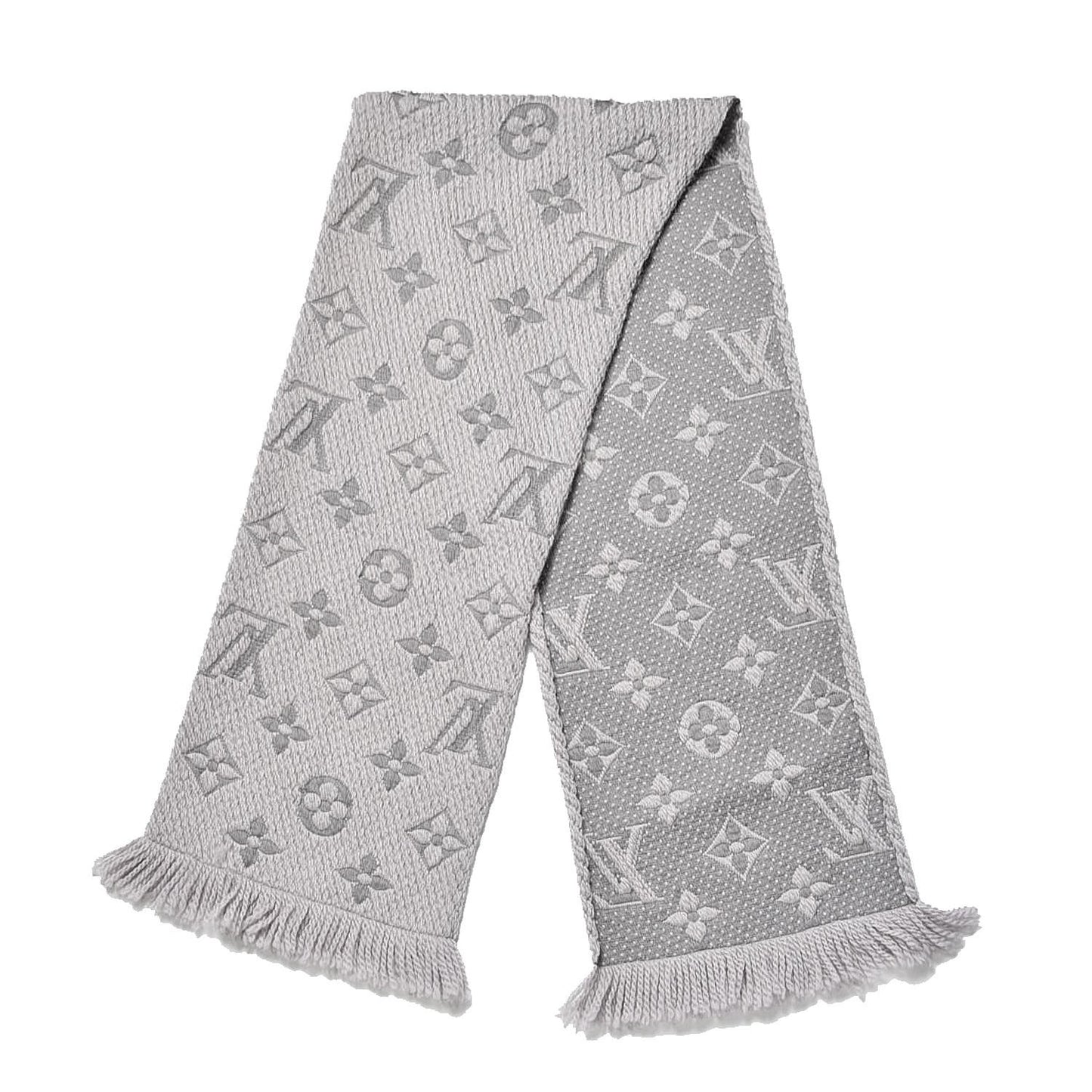 Wool Silk Logomania Scarf Pearl Grey