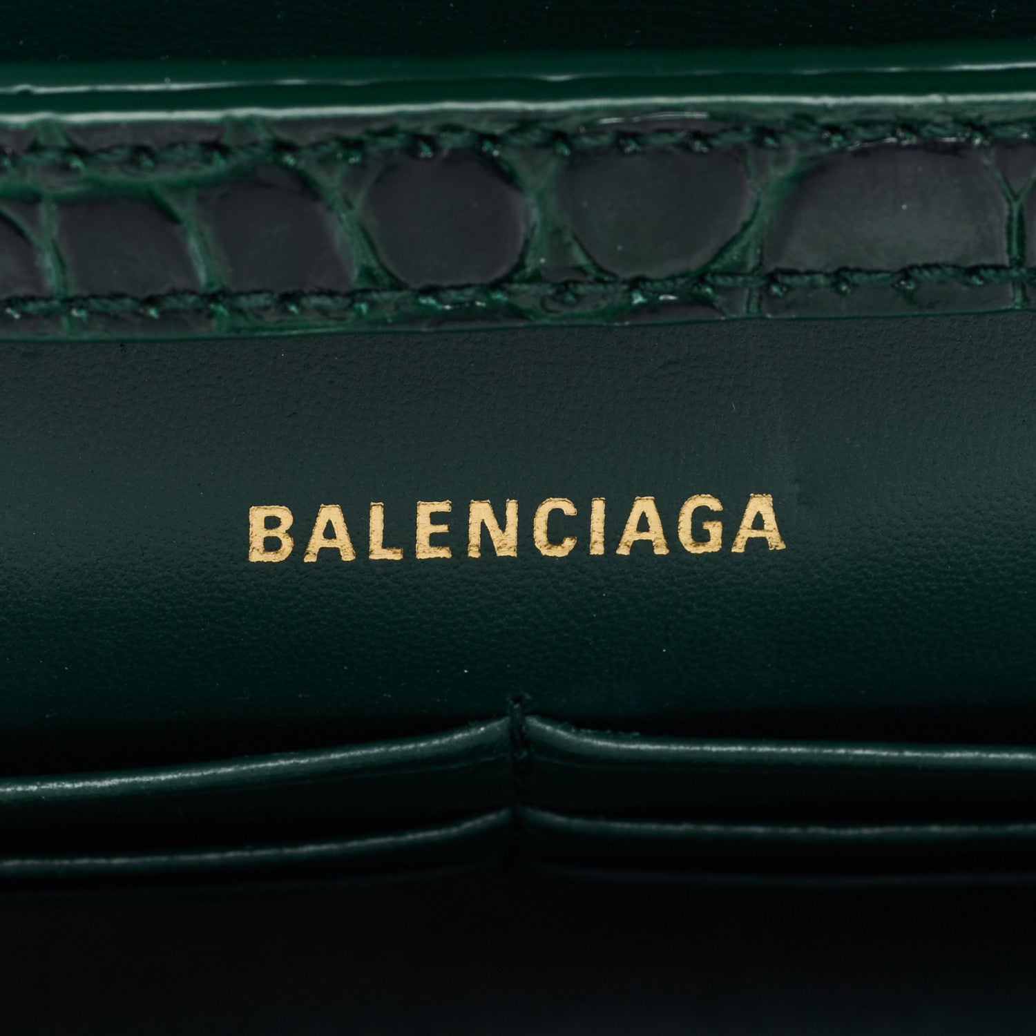 Balenciaga Shiny Calfskin Crocodile Embossed Hourglass Chain Bag Forest Green 6 of 8
